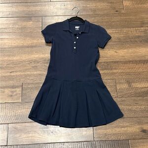 Lands’ End Girls Short Sleeve Mesh Pleated Polo Dress Navy Size 8